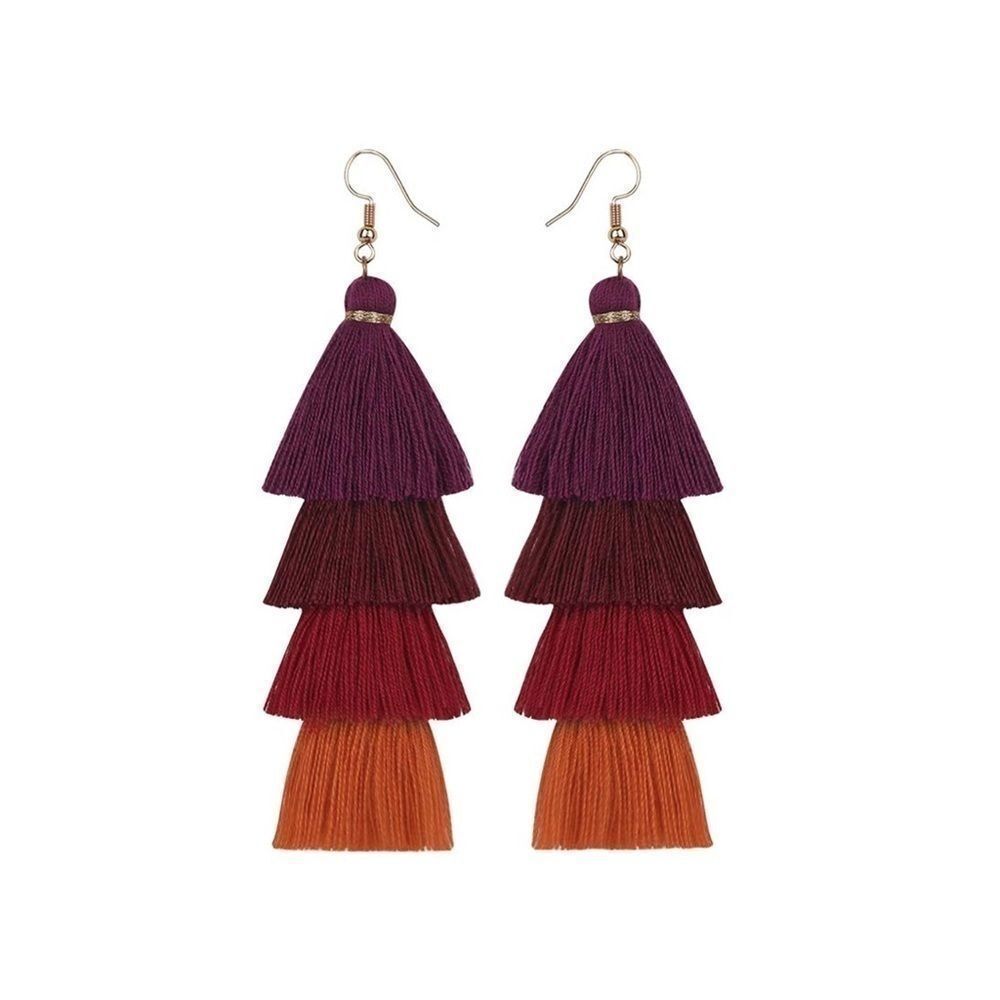 Brown BOHEMIAN TASSEL EARRINGS 4 Layered N…